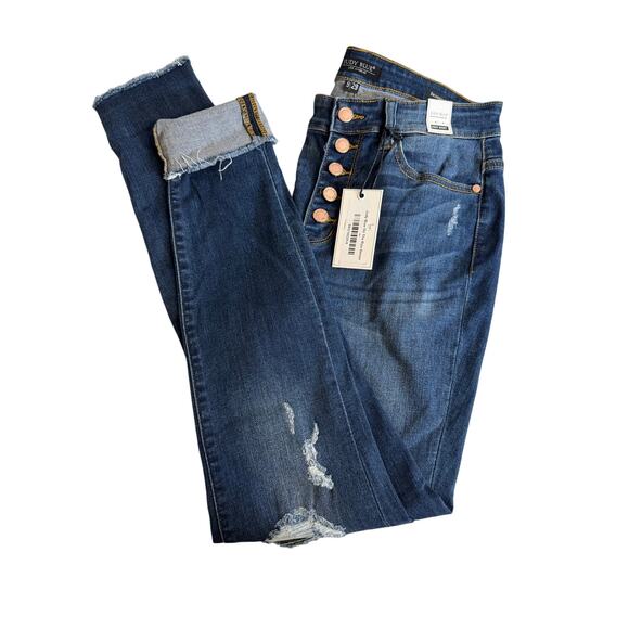 Judy Blue jeans On The Rise high waist distressed raw hem skinny fit Sz 9/29 NEW - Picture 1 of 12